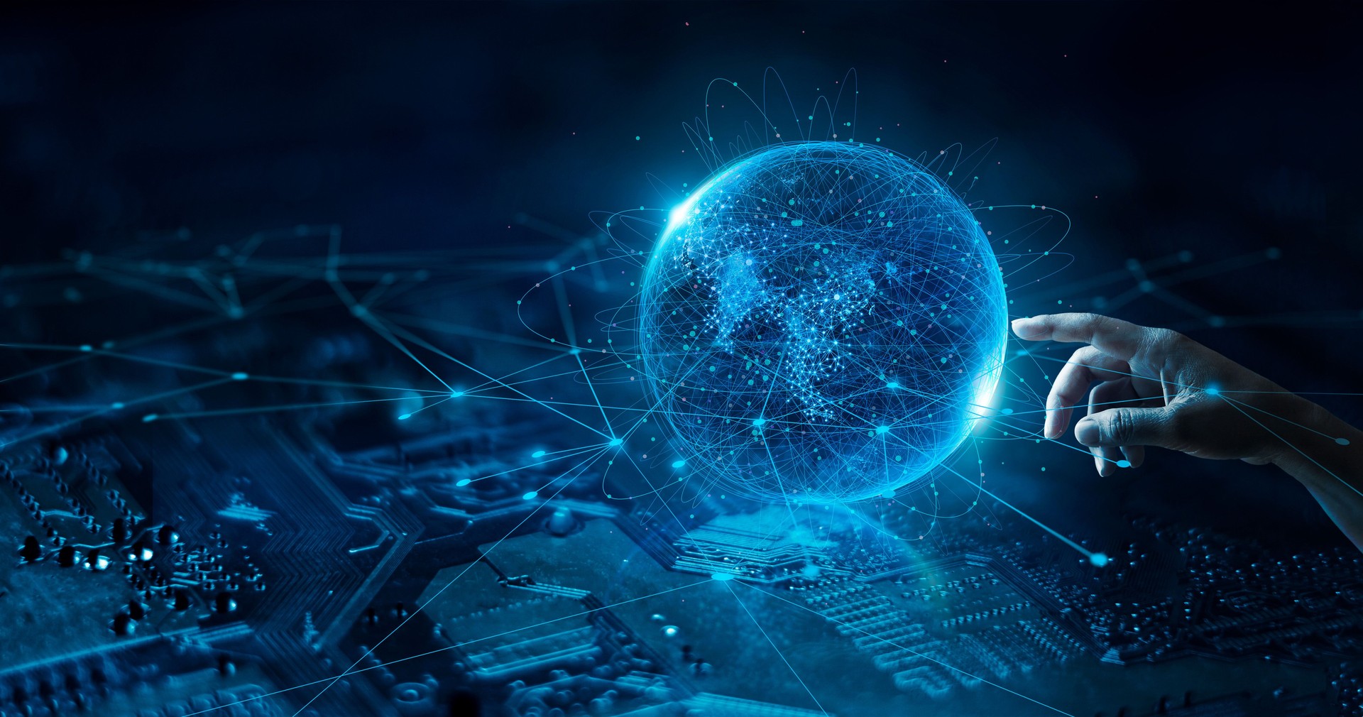 Contacto con la mano de redes globales en la conexión de datos. Ciencia. Big data. tecnología de internet. Negocio. Comunicación y redes sociales.
